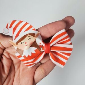 Christmas Girl Elf Striped Hair Bow for Girls, Handmade, Girls Hair Clip
